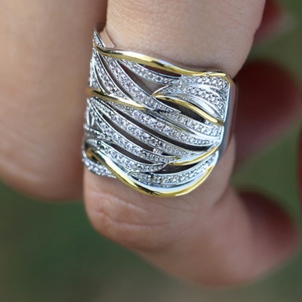 925 Sterling silver wide two-tone band - Picture 2 of 4